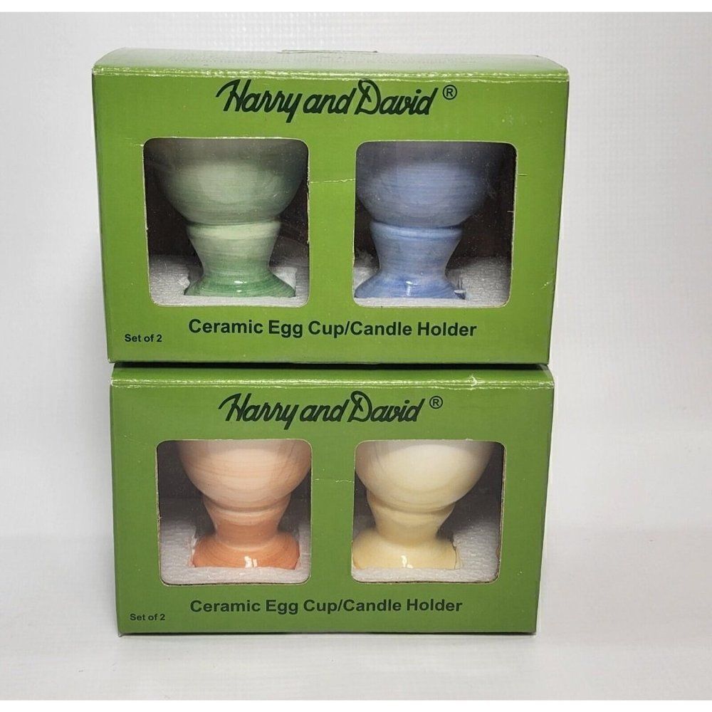 Set of 4 - Harry and David Ceramic Egg Cup/ Candle Holder 3"